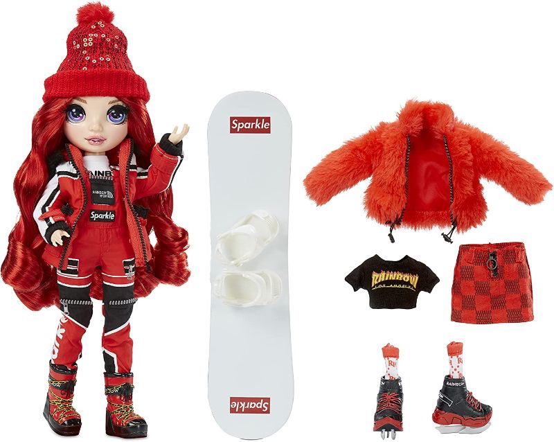 Photo 1 of Rainbow High Winter Break Ruby Anderson – Red Fashion Doll and Playset with 2 Designer Outfits, Snowboard and Accessories
