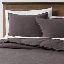 Photo 1 of 3pc King Space Dyed Cotton Linen Duvet Cover & Sham Set Dark Gray - Threshold
