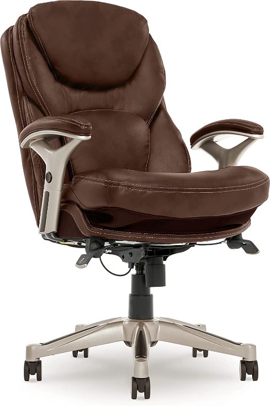 Photo 1 of Serta Ergonomic Executive Office Chair Motion Technology Adjustable Mid Back Design with Lumbar Support, Chestnut Bonded Leather
