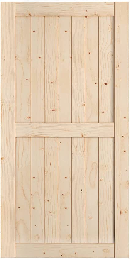 Photo 1 of EaseLife 42in x 84in Sliding Barn Wood Door,Interior Doors,DIY Assemblely Unfinished Solid Natural Spruce Panelled Slab,Easy Install,Apply to Rooms & Storage Closet,H-Frame
