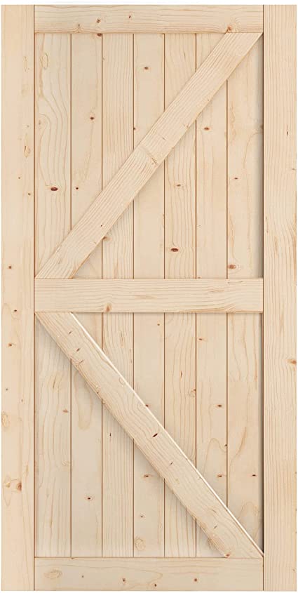 Photo 1 of EaseLife 42in x 84in Sliding Barn Wood Door,Interior Doors,DIY Assemblely Unfinished Solid Natural Spruce Panelled Slab,Easy Install,Apply to Rooms & Storage Closet,K-Frame
