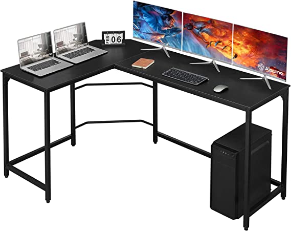 Photo 1 of Alecono L Shaped Desk Corner Gaming Computer Desk 62inch Home Office Workstation with Large Legroom, Easy to Assemble Writing Table, Black
