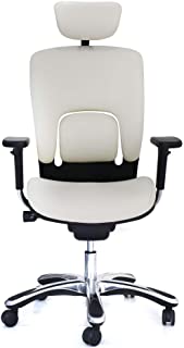 Photo 1 of GM Seating Ergolux Genuine Leather Executive Hi Swivel Chair Chrome Base with Headrest, White