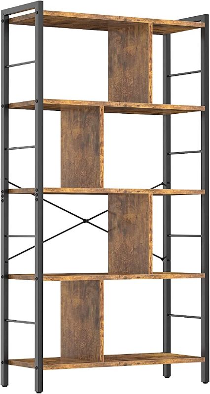 Photo 1 of Armocity Bookshelf, 5 Tier Tall Industrial Bookcase Wood Metal Frame Standing Book Shelf, Display Bookshelves Storage Organizer for Bedroom Living Room Home Office, Rustic Brown
