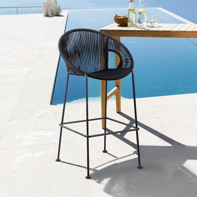 Photo 1 of ARMEN LIVING LCACBABL26 Acapulco 26" Indoor Outdoor Steel Bar Stool with Black Rope, Counter Height
