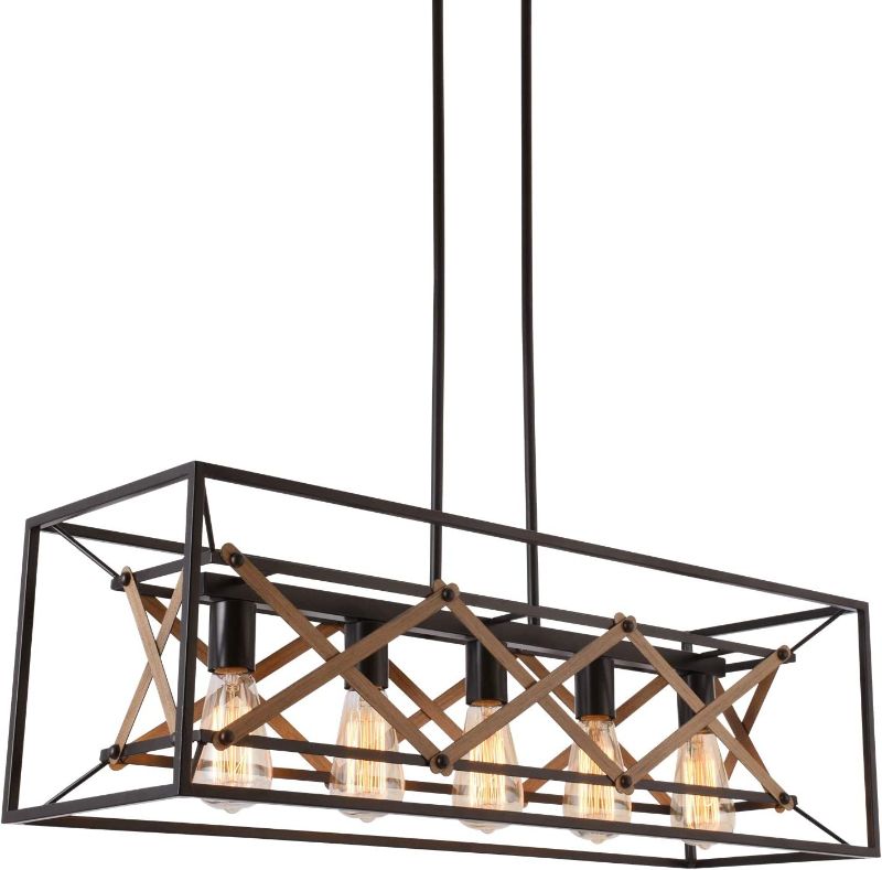 Photo 1 of Alice House 31.5" Dining Room Chandelier, 5 Light Kitchen Pendant Lighting, Farmhouse Island Lighting, Pool Table Light, Brown Finish, ETL Listed, AL8061-P5
