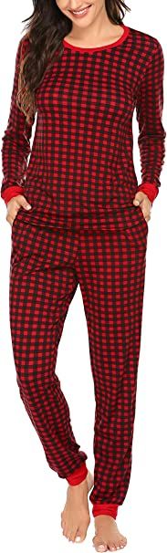 Photo 1 of  Long Sleeve Contrast Color Plaid 2 Piece Pajama Set---Size L