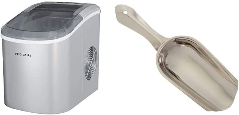 Photo 1 of Frigidaire EFIC206-TG-SILVER Compact Ice Maker, 26 lb per Day, Silver & Winco Stainless Steel 4 Ounce Ice Scoop, Medium
