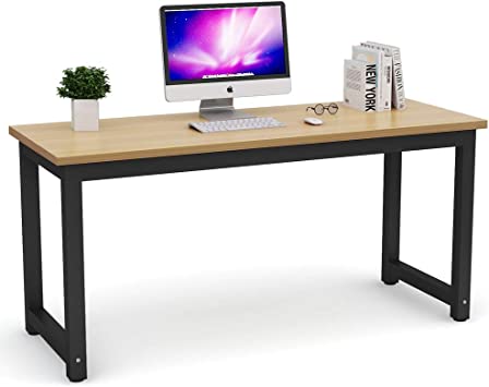 Photo 1 of Tribesigns Computer Desk, 63 inch Large Office Desk Computer Table Study Writing Desk for Home Office, Walnut + Black Leg
