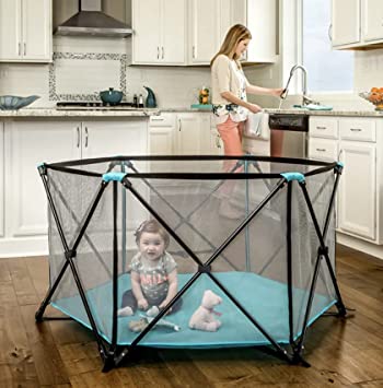 Photo 1 of Regalo My Portable Play Yard Indoor and Outdoor, Washable, Aqua, 6-Panel 48in
