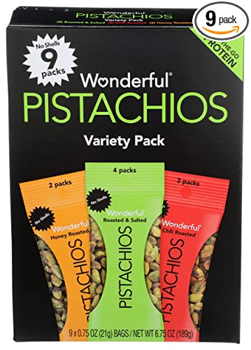 Photo 1 of 6 BOXES  Wonderful Pistachios, No Shells, 3 Flavors Variety Pack of 9 (0.75 Ounce), Protein Powered, Carb-Friendly, Gluten Free, On-the Go-Snack   BEST BY 19 JULY 2022
