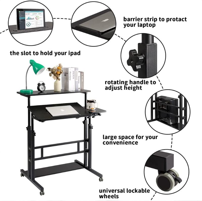 Photo 1 of SIDUCAL Mobile Stand Up Desk, Adjustable Laptop Desk with Wheels Storage Desk Home Office Workstation, Rolling Table Laptop Cart for Standing or Sitting, Black