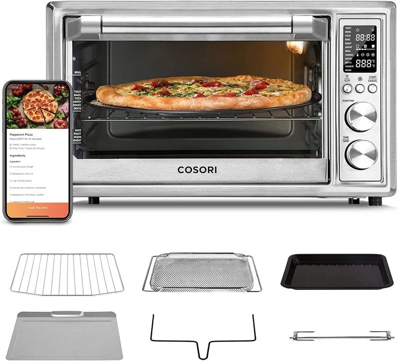 Photo 1 of COSORI Smart 12-in-1 Air Fryer Toaster Oven Combo Convection Rotisserie & Dehydrator for Chicken, Pizza and Cookies, Recipe&Accessories Included, 30L, Silver – A Certified for Humans Device