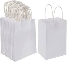 Photo 1 of 100 Pack 5.25x3.25x8.25 inch Small Kraft Bags with Handles Bulk, Paper Bags Birthday Wedding Party Favors Grocery Retail Shopping Business Goody Craft Gift Bags Cub Sacks (White 100PCS Count)