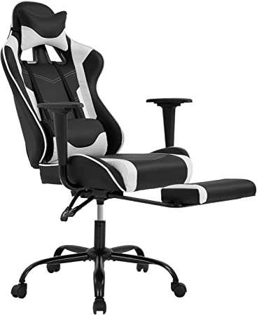 Photo 1 of Gaming Chair with Footrest, Ergonomic Office Chair, Adjustable Swivel Leather Desk Chair, Reclining High Back Computer Chair with Lumbar Support and Headrest, Racing Style Video Gamer Chair
