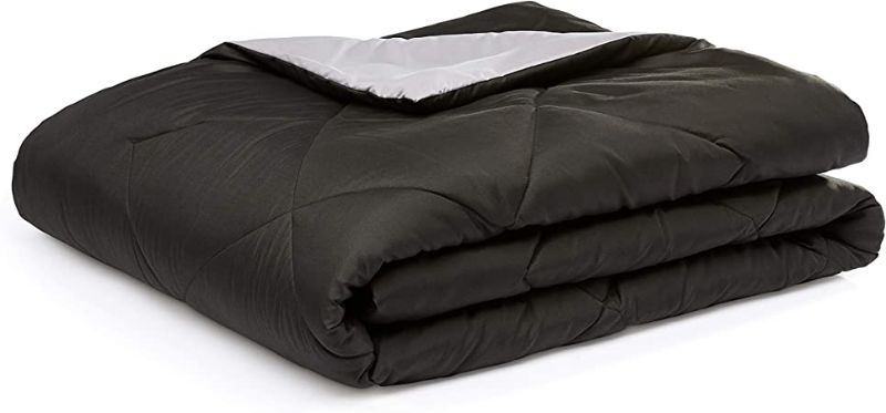 Photo 1 of Amazon Basics Reversible, Lightweight Microfiber Comforter Blanket - Twin/Twin XL, Black/Gray

