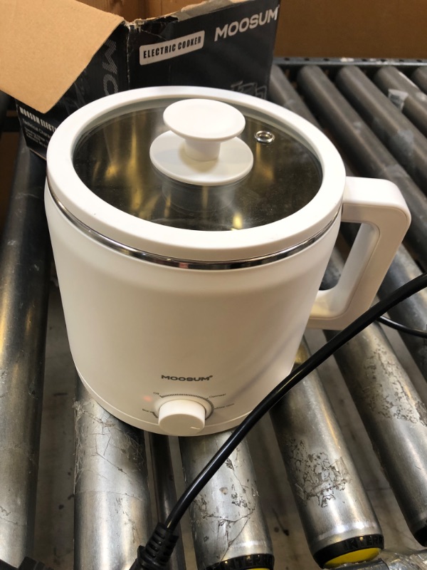 Photo 1 of MOOSUM Hot Pot Electric Cooker Mini 1.5L for Ramen Shabu Shabu Oatmeal Slow Cook Boil Rapid Noodle Soup Pasta Porridge Maker White Perfect for Student Single Stainless Steel with Over-heating Protection
