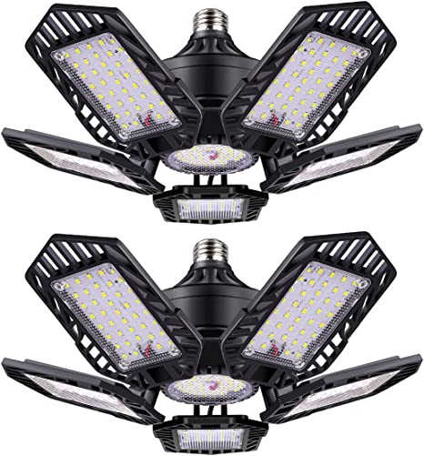 Photo 1 of TANBABY LED Garage Lights 2 Pack 150W Garage Light 15000LM LED Garage Lights with 5+1 Multi-Position Panels Deformable E26/E27 Garage Lighting LED Shop Light 6500K Daylight for Garage Basement

