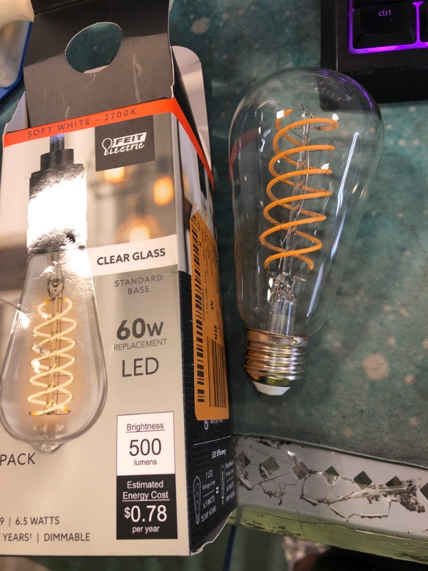 Photo 2 of 60-Watt Equivalent ST19 Dimmable Spiral Filament Clear Glass E26 Vintage Edison LED Light Bulb, Soft White
