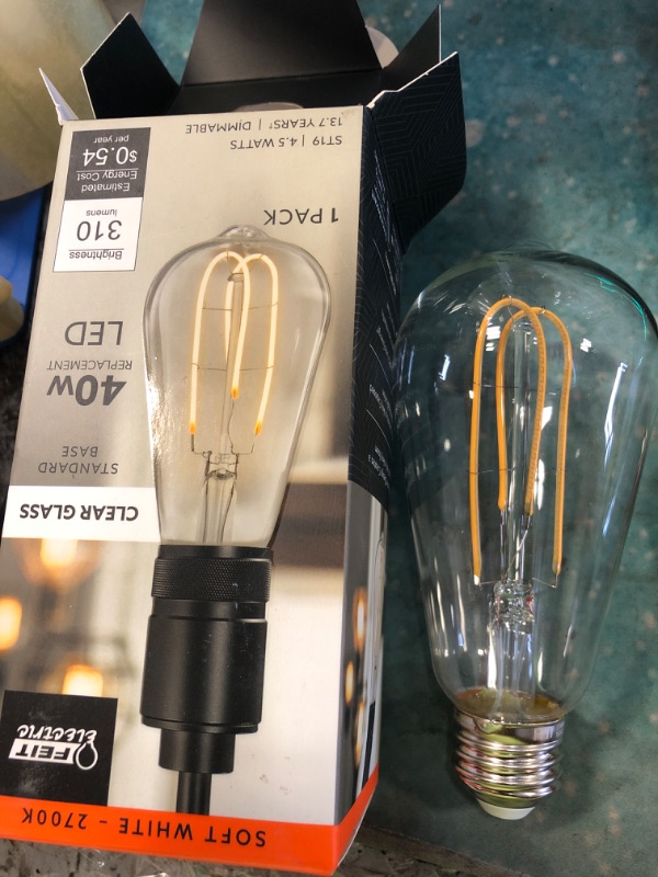 Photo 2 of 40-Watt Equivalent ST19 Dimmable M Shape Filament Clear Glass Vintage Edison LED Light Bulb, Soft White
