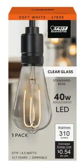 Photo 1 of 40-Watt Equivalent ST19 Dimmable M Shape Filament Clear Glass Vintage Edison LED Light Bulb, Soft White
