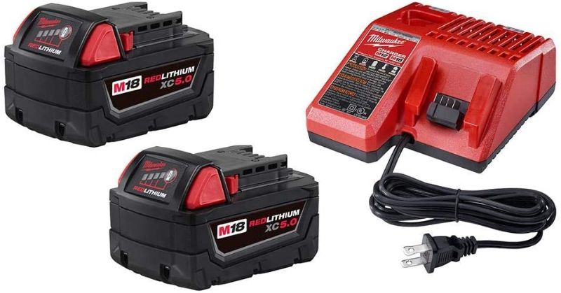 Photo 1 of Milwaukee 48-59-1850P M18 18-Volt Lithium-Ion Starter Kit with Two 5.0 Ah Battery Packs and Charger
