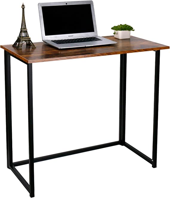 Photo 1 of Folding Computer Desk for Small Spaces, Space-Saving Home Office Desk, Foldable Computer Table, Laptop Table, Writing Desk, Compact Study Reading Table (Rustic Brown)
