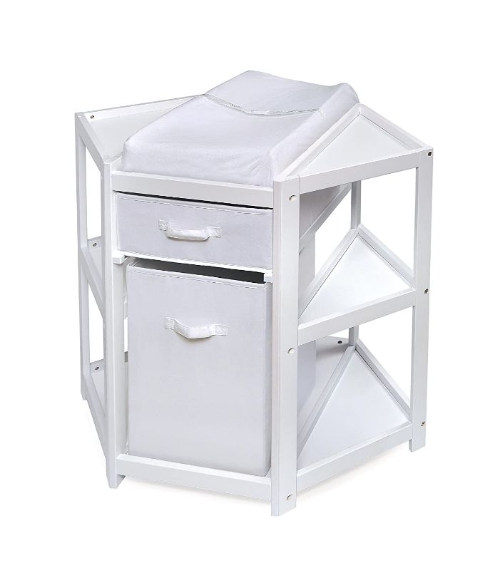 Photo 1 of Diaper Corner Baby Changing Table with Pad, Hamper and Basket
