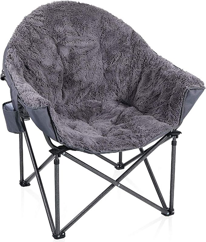 Photo 1 of ALPHA CAMP Plush Moon Saucer Chair with Carry Bag - Supports 350 LBS, Gray
