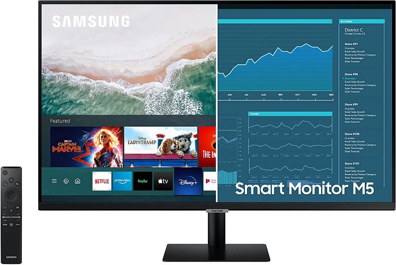 Photo 1 of SAMSUNG M5 Series 27-Inch FHD 1080p Smart Monitor & Streaming TV (Tuner-Free), Netflix, HBO, Prime Video, & More, Apple Airplay, Bluetooth, Built-in Speakers, Remote Included (LS27AM500NNXZA)
