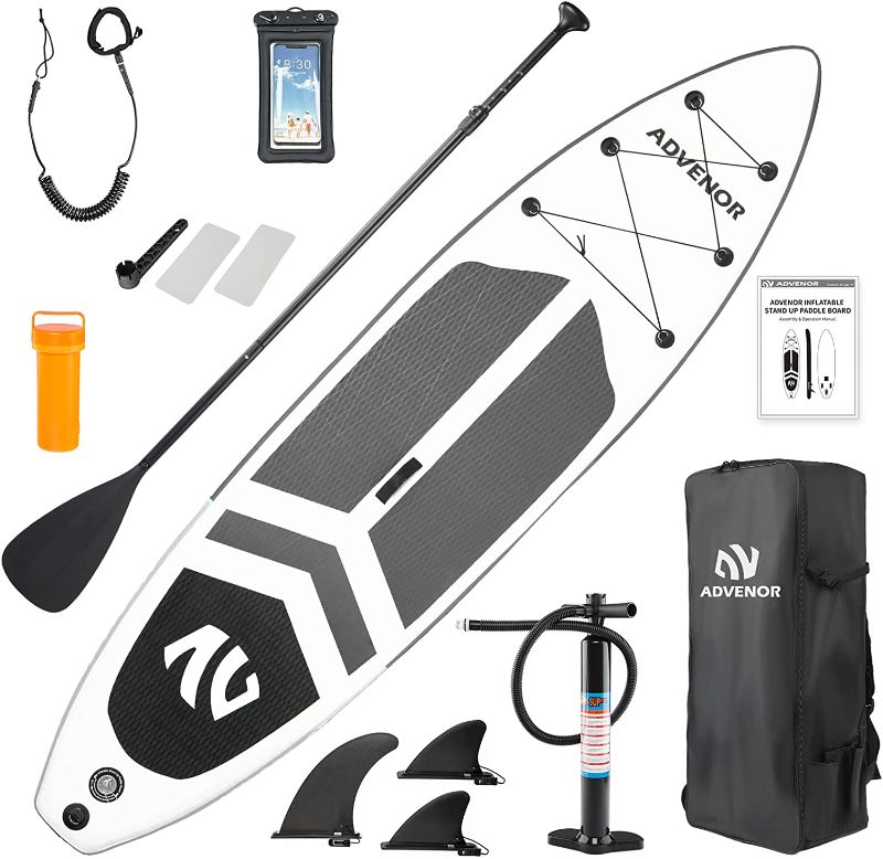 Photo 1 of ADVENOR Paddle Board 11'x33 x6 Extra Wide Inflatable Stand Up Paddle Board with SUP Accessories Including Adjustable Paddle,Backpack,Waterproof Bag,Leash,and Hand Pump,Repair Kit
