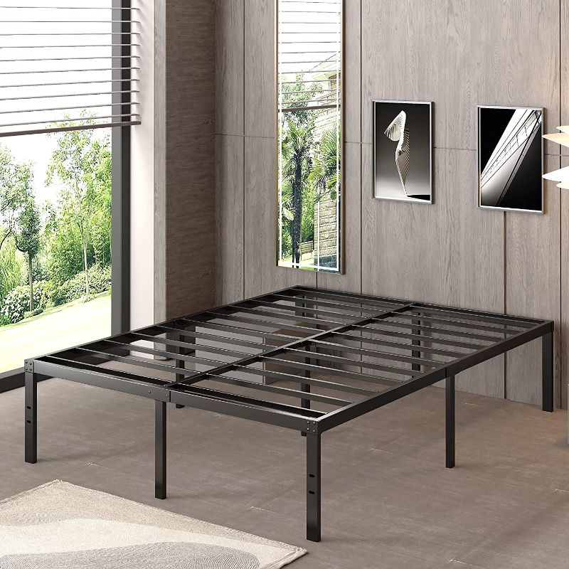 Photo 1 of ZIYOO Full Size Bed Frame, 18 Inches Platform Bed Frame, 3500lbs Heavy Duty Steel Slat, Non-Slip Design, No Box Spring Needed, Easy Assembly, Quiet Noise Free, Under Bed Storage Space, Black
