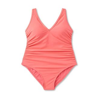 Photo 1 of  2Pcs Women's V-Neck Over the Shoulder High Leg One Piece Swimsuit - Kona Sol™ Peach Orange----Size L