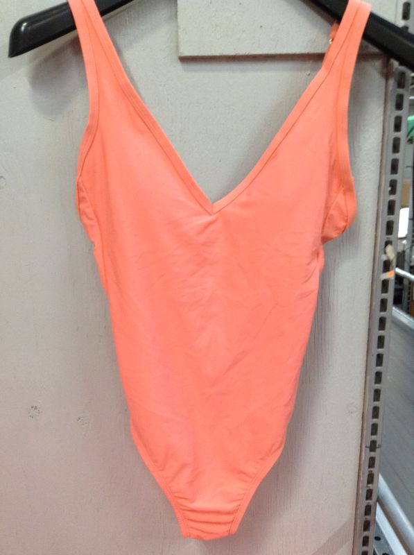 Photo 3 of  2Pcs Women's V-Neck Over the Shoulder High Leg One Piece Swimsuit - Kona Sol™ Peach Orange----Size 18W