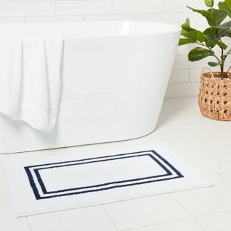 Photo 1 of 21"x34" Border Bath Rug Navy Stripe - Threshold Signature
