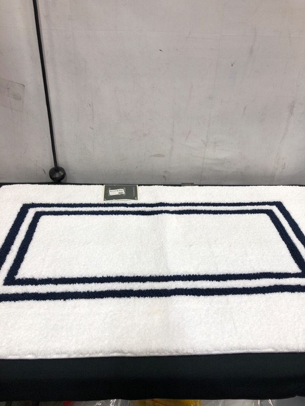 Photo 2 of 21"x34" Border Bath Rug Navy Stripe - Threshold Signature
