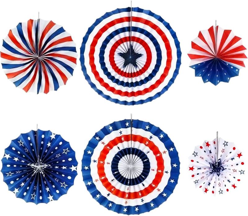 Photo 1 of 4th of July Decoration Kit, 12Pcs Red White Blue Independence Day Patriotic Paper Fan Decorations for Memorial Day, Independence Day, Labor Day, Veterans Day USA Holiday, Patriotism American Theme Party Decor Supplies
