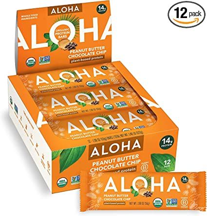 Photo 1 of ALOHA Organic Plant Based Protein Bars |Peanut Butter Chocolate Chip | 12 Count, 1.98oz Bars | Vegan, Low Sugar, Gluten Free, Paleo, Low Carb, Non-GMO, Stevia Free, Soy Free, No Sugar Alcohols, EXP 09/29/2022