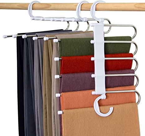 Photo 1 of  Pants Hangers 5 Layers Multi Functional Pants Rack 2 Pack Non-Slip Space Saving Clothes Closet Storage Organizer for Pants Jeans Trousers Skirts Scarf (White)