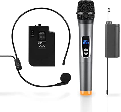 Photo 1 of - Bluetooth Wireless Microphones with Headset Plus Transmitter, UHF Metal Handheld Dual Dynamic Mic Karaoke System with Rechargeable Receiver