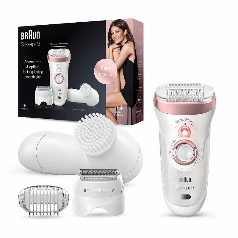 Photo 1 of Braun Epilator Silk-épil 9 9-880, Facial Hair Removal for Women, Wet & Dry, Facial Cleansing Brush, Women Shaver & Trimmer, Cordless, Rechargeable, Beauty Kit
