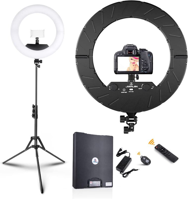 Photo 1 of JJ JIANJIN Ring Light Kit:18Inch Outer 11.8Inch Inner 55W6700k Dimmable LED Light , Tripod Stand, Remote Controller,Box for Camera,Smartphone,YouTube,TikTok,Self-Portrait Shooting,CRI90,Pink
