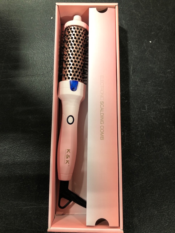 Photo 2 of K&K 1.5 Inch Heated Curling Comb Ceramic Tourmaline Ionic Curling Iron Volumizing Brush Quick Heating Makes Hair Silky Smooth Dual Voltage Travel-Friendly Straightening Comb Round Design
