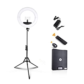 Photo 1 of 18 Inch Ring Light Kit,with Three Pounds 54inch Light Stand,Hot Shoe Adapter,10Meters Remote Control and Tablet Holder,for Photo Studio Lighting Portrait YouTube TikTok Video Shoot (Black-??) (B09J56CXTY)
