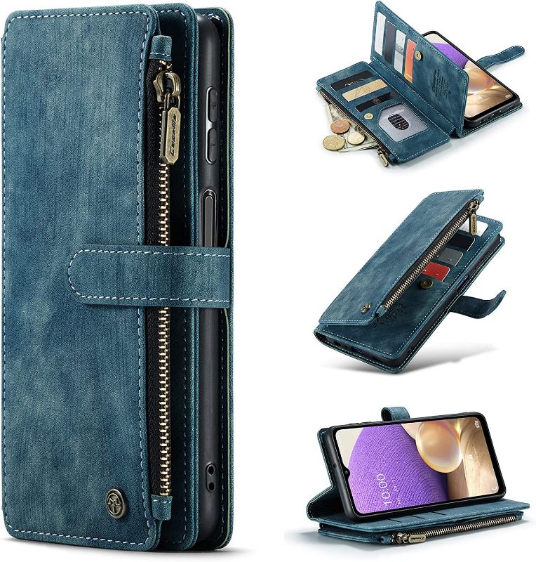 Photo 1 of Balleen.E Flip Case for Samsung A32 5G, PU Leather Kickstand Phone Cover Shockproof Protective Wallet Case with Card Slots for Samsung Galaxy A32 5G (Blue, for Samsung Galaxy A32 5G) 