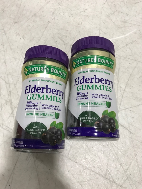 Photo 2 of 2 PACK Nature's Bounty Elderberry Gummies, Dietary Supplement, Immune Health Support, 100mg, 40 Ct
EXPIRES 08/23