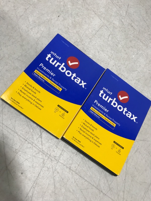 Photo 1 of 2 PACK [Old Version] TurboTax Premier 2020 Desktop Tax Software, Federal and State Returns + Federal E-file [Amazon Exclusive] [PC/Mac Disc]
YEAR 2020 