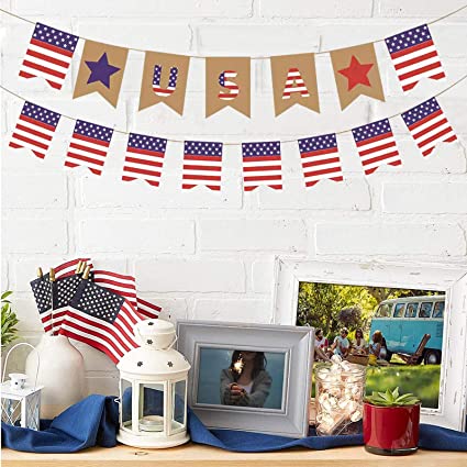Photo 1 of 2 Pack 4th of July Decoration Banners Patriotic USA Banners, American Flag Banner Red White Blue Banner Garlands for Independence Day Labor Day Celebration Party Supplies Memorial Day Holiday Decor