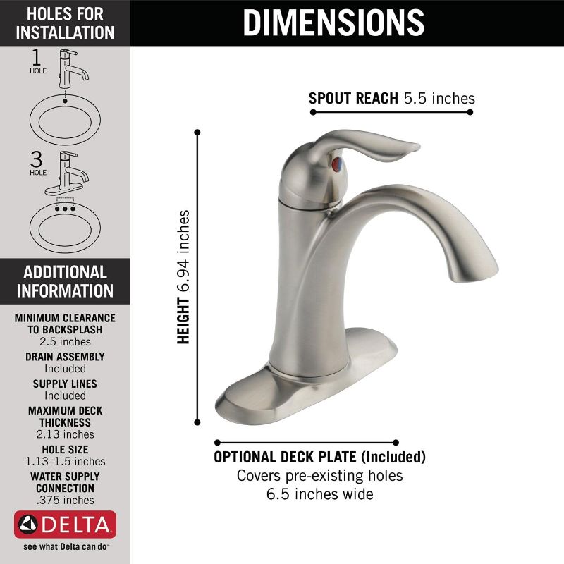 Photo 2 of Delta Lahara Stainless 1-Handle 4-in centerset WaterSense Bathroom Sink Faucet with Drain with Deck Plate