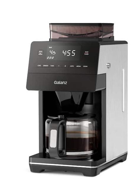 Photo 1 of 12-Cups Drip Coffee Maker with Grinder in Stainless Steel and LED Touch Control Screen

